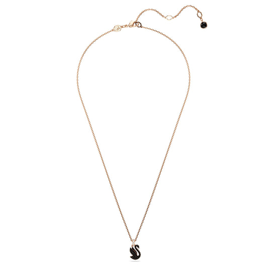 Colgante Swarovski Iconic Swan, Cisne, Pequeño, Negro, Baño tono oro rosa