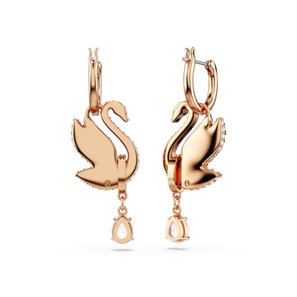 Pendientes Swarovski Iconic Swan, Cisne, Negros, Baño tono oro rosa