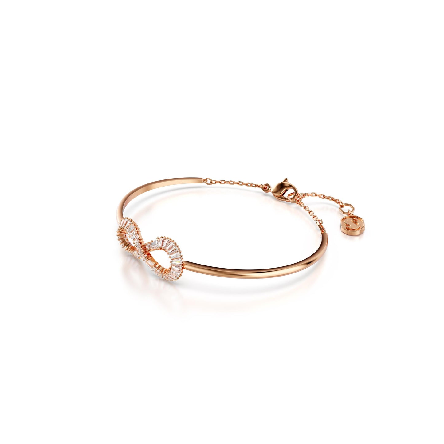 Brazalete Hyperbola, Símbolo del infinito, Blanco, Baño tono oro rosa