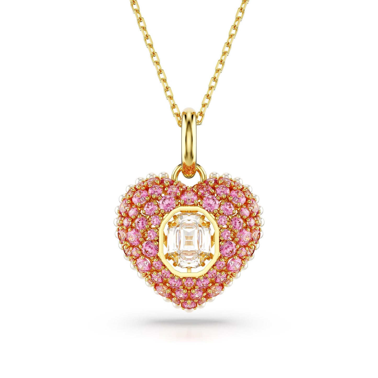 Colgante Hyperbola, Talla octogonal, Crystal Pearls, Corazón, Rosa, Baño tono oro