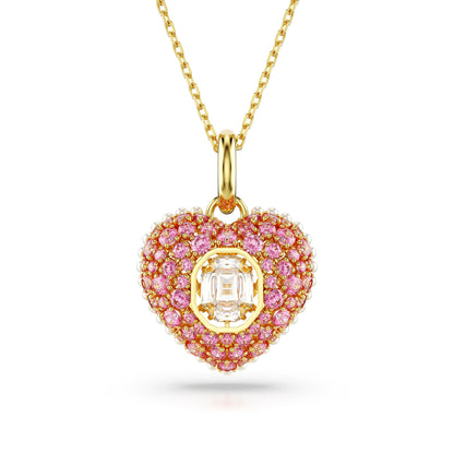Colgante Hyperbola, Talla octogonal, Crystal Pearls, Corazón, Rosa, Baño tono oro