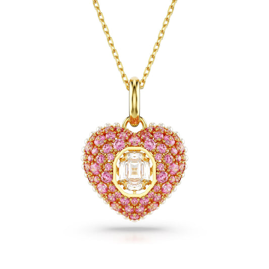 Colgante Hyperbola, Talla octogonal, Crystal Pearls, Corazón, Rosa, Baño tono oro
