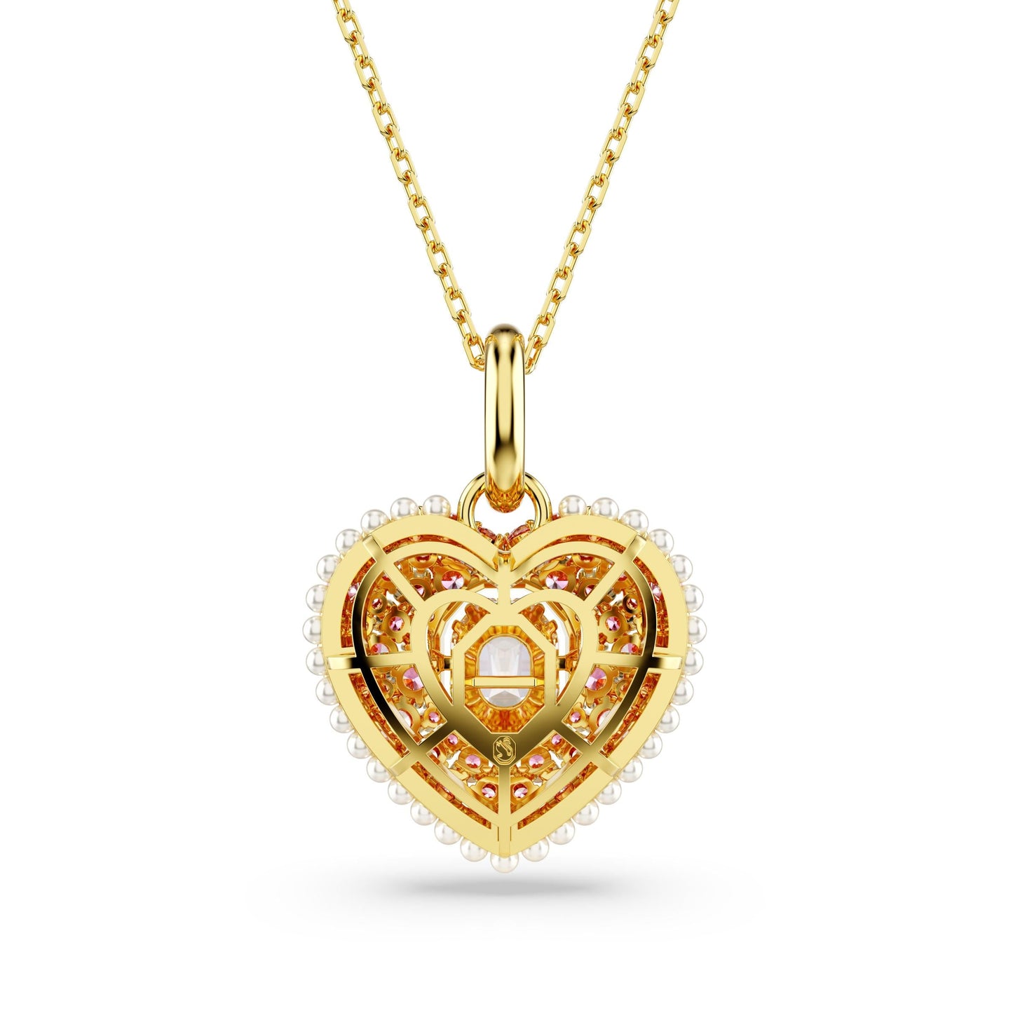 Colgante Hyperbola, Talla octogonal, Crystal Pearls, Corazón, Rosa, Baño tono oro