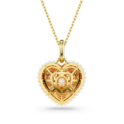 Colgante Hyperbola, Talla octogonal, Crystal Pearls, Corazón, Rosa, Baño tono oro