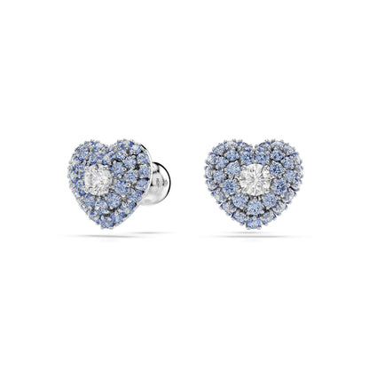 Pendientes de botón Hyperbola, Corazón, Azules, Baño de rodio
