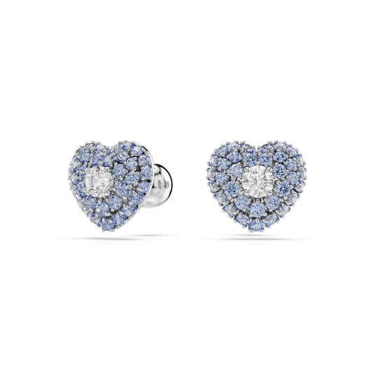 Pendientes de botón Hyperbola, Corazón, Azules, Baño de rodio
