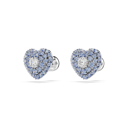 Pendientes de botón Hyperbola, Corazón, Azules, Baño de rodio