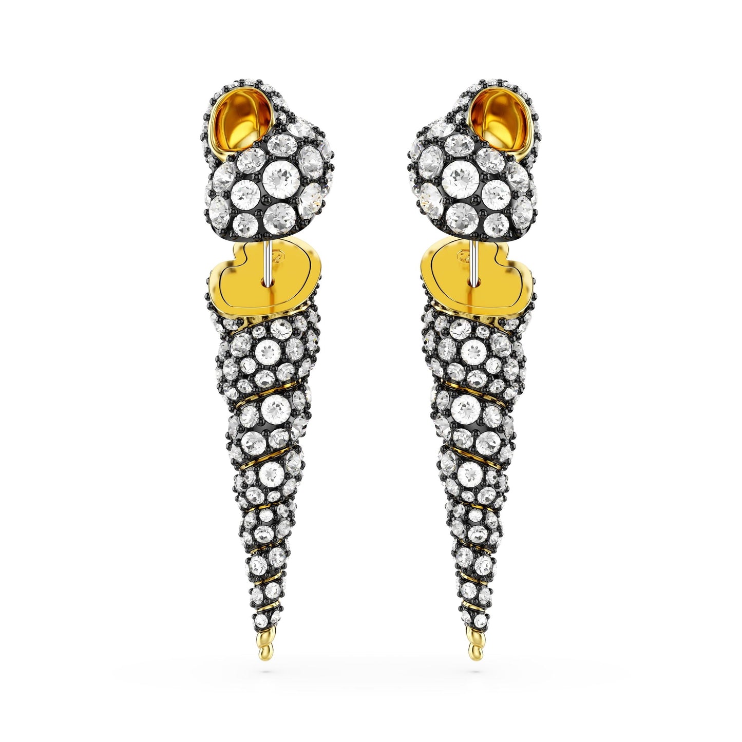 Pendientes Idyllia, Diseño asimétrico, Talla redonda, Caracola, Blancos, Combinación de acabados metálicos