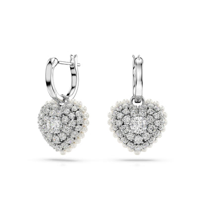 Pendientes de aro Hyperbola, Talla redonda, Mini, Blancos, Baño de rodio