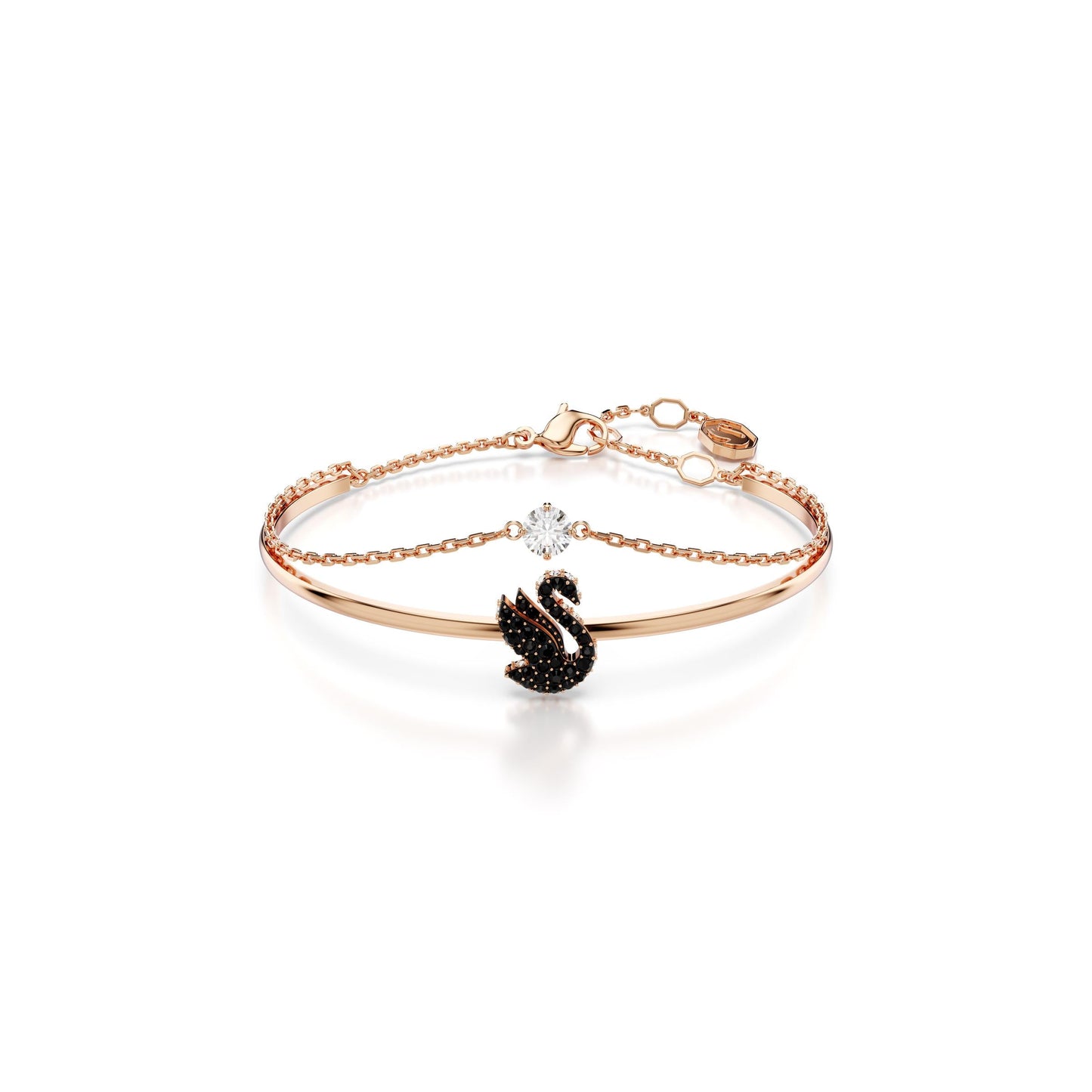 Brazalete Swarovski Iconic Swan, Cisne, Negro, Baño tono oro rosa