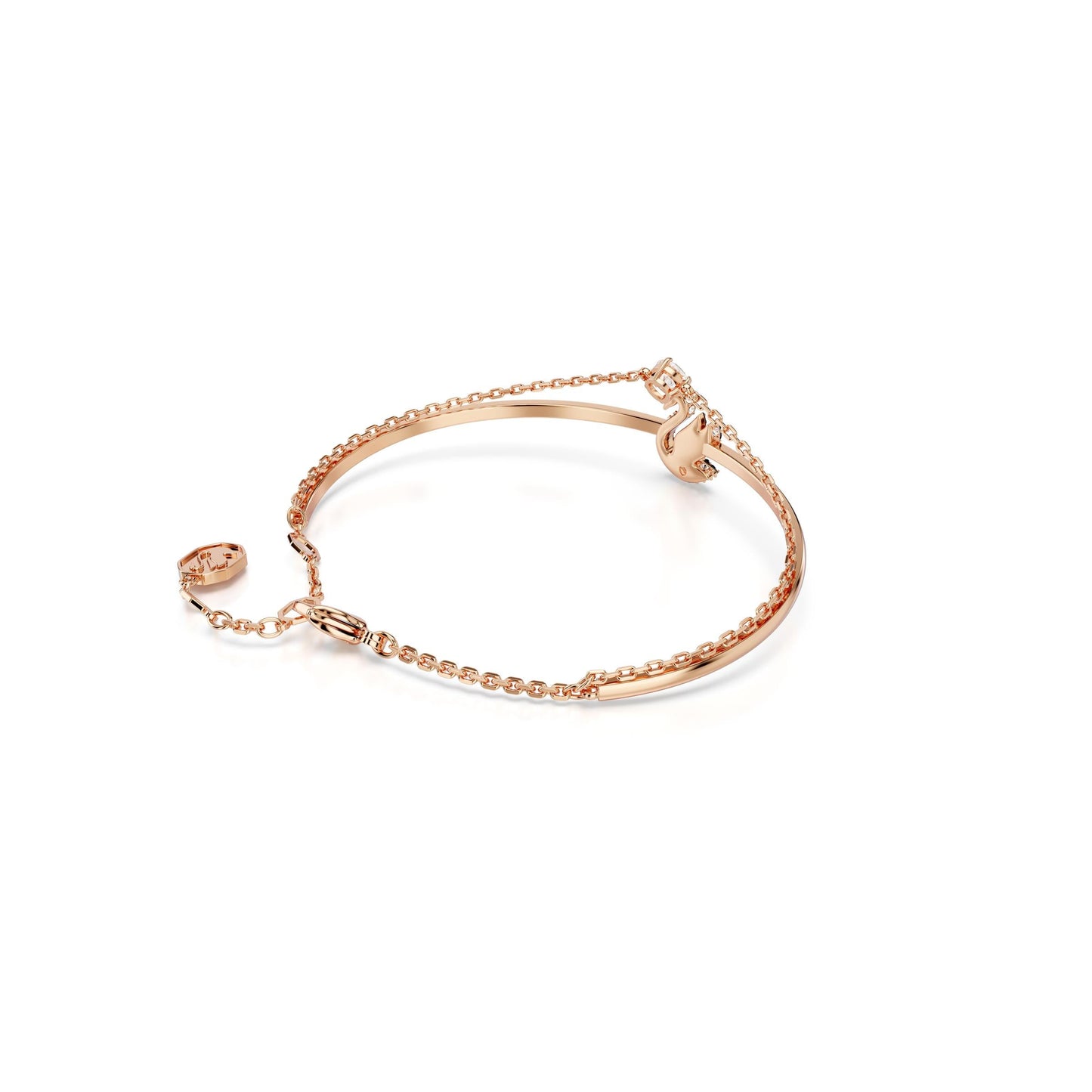 Brazalete Swarovski Iconic Swan, Cisne, Negro, Baño tono oro rosa