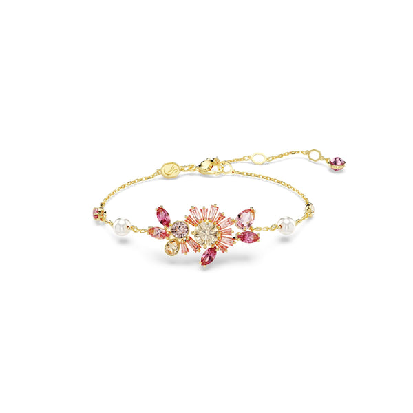 Pulsera Gema, Tallas mixtas, Flor, Rosa, Baño tono oro