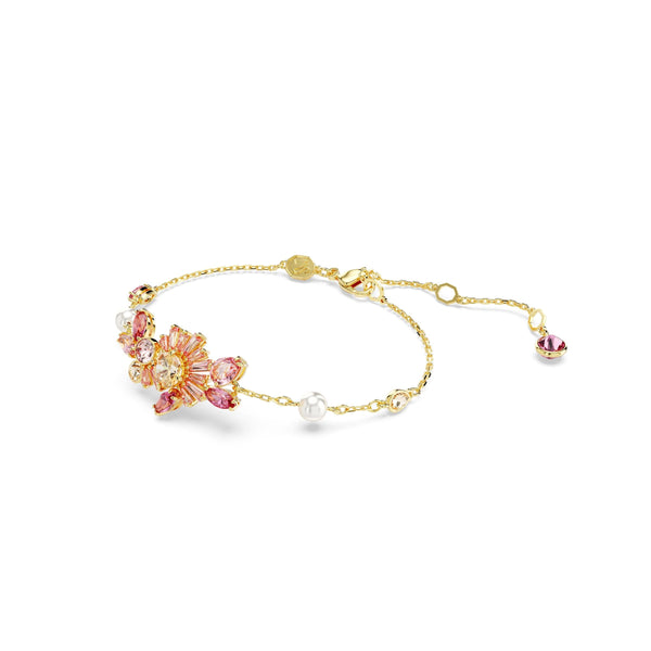 Pulsera Gema, Tallas mixtas, Flor, Rosa, Baño tono oro