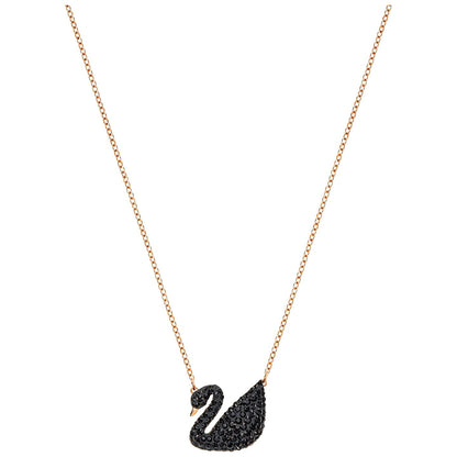 COLGANTE SWAROVSKI ICONIC SWAN, NEGRO, BAÑO EN TONO ORO ROSA