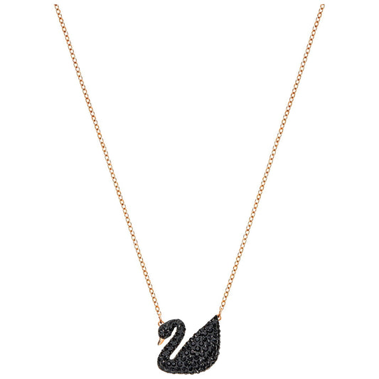 COLGANTE SWAROVSKI ICONIC SWAN, NEGRO, BAÑO EN TONO ORO ROSA