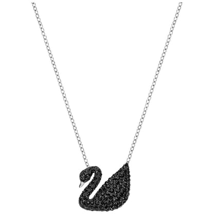 COLGANTE SWAROVSKI ICONIC SWAN, NEGRO, BAÑO DE RODIO