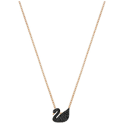 COLGANTE SWAROVSKI ICONIC SWAN, NEGRO, BAÑO EN TONO ORO ROSA