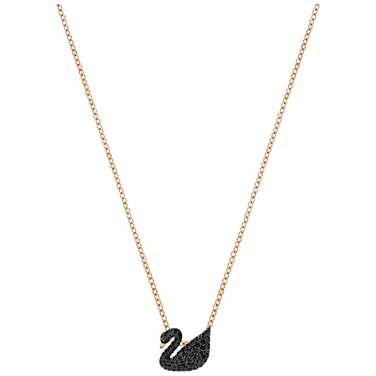 COLGANTE SWAROVSKI ICONIC SWAN, NEGRO, BAÑO EN TONO ORO ROSA