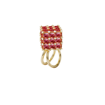 Anillo de cóctel Curiosa Cuadrado, Naranja, Baño tono oro