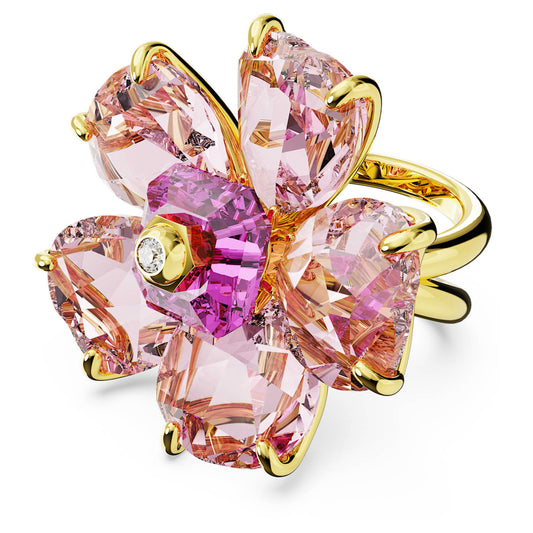 Anillo de cóctel Idyllia Flor, Rosa, Baño tono oro