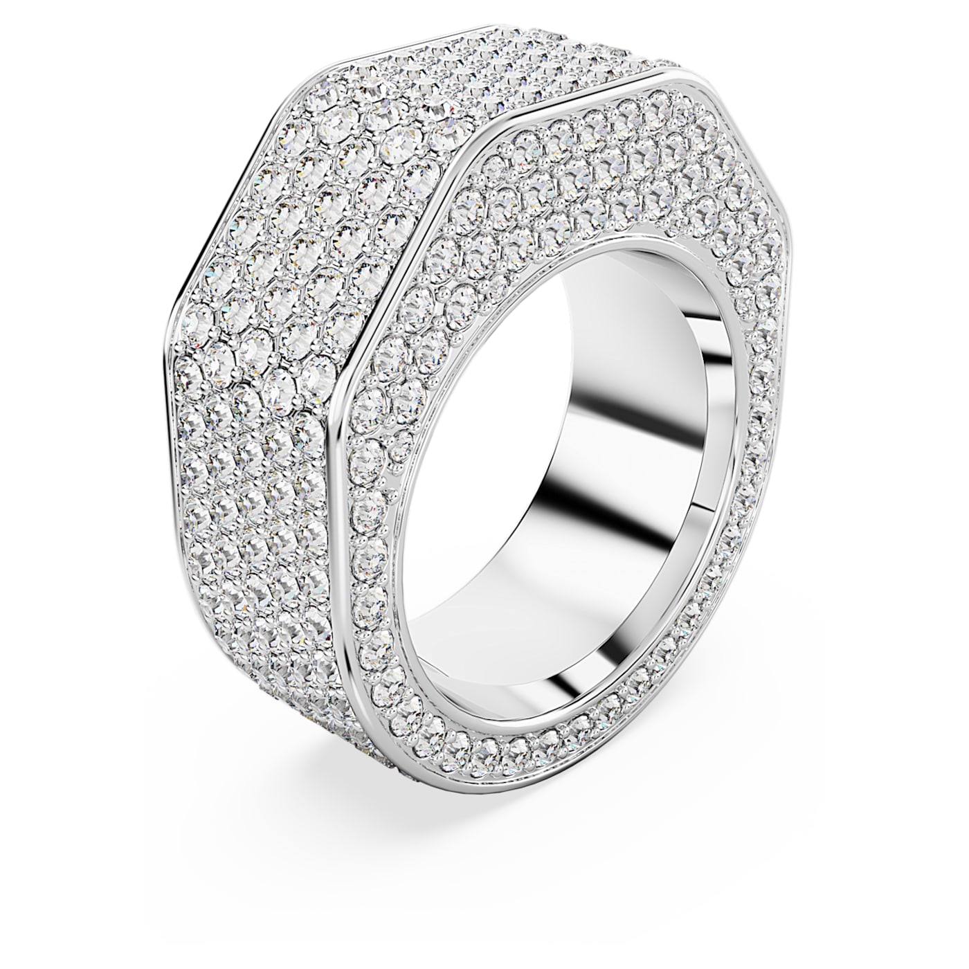Anillo Dextera Forma octagonal, Pavé, Blanco, Baño de rodio