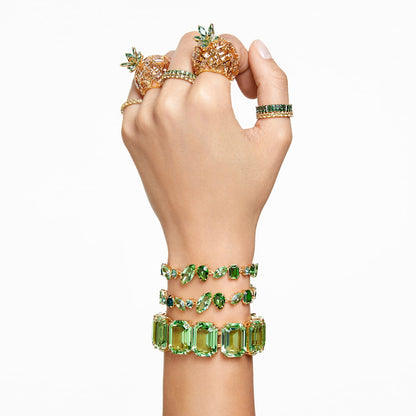 Anillo Matrix Talla baguette, Verde, Baño tono oro