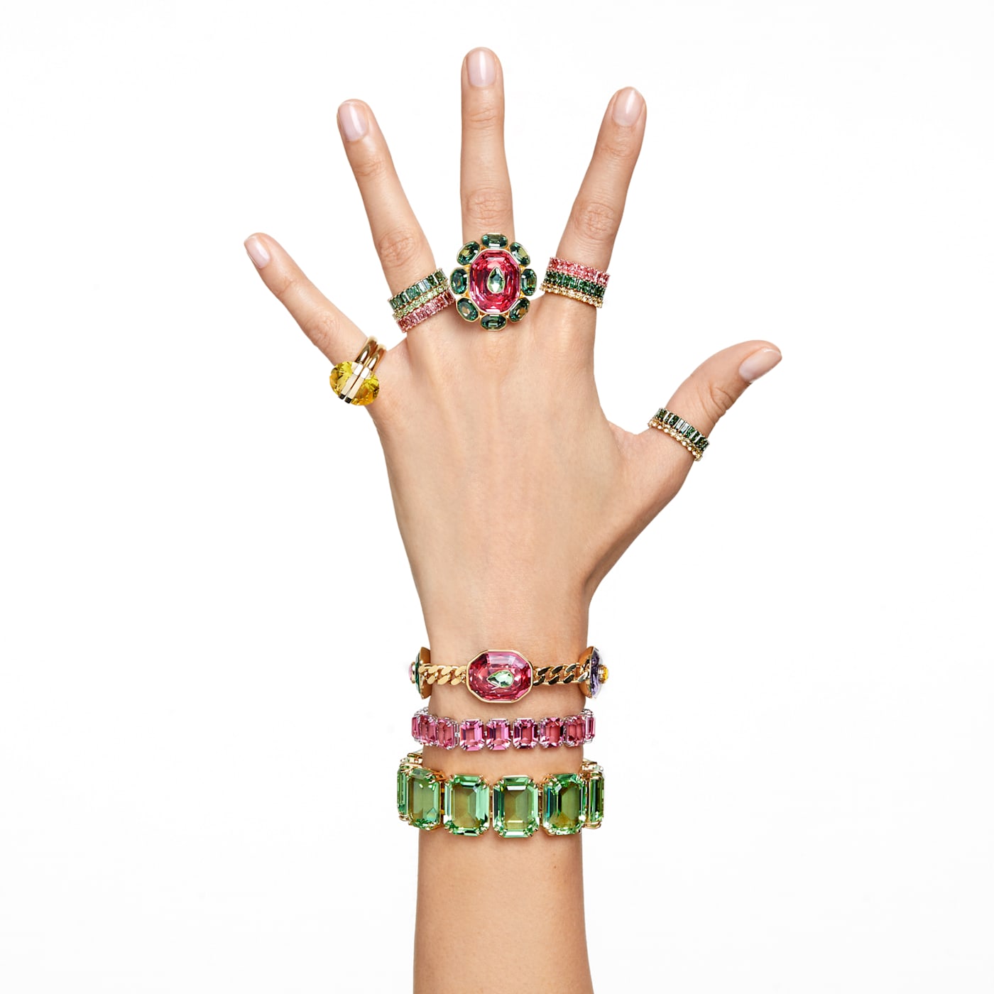 Anillo Matrix Talla baguette, Verde, Baño tono oro