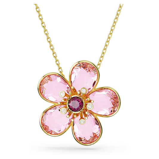 Colgante Idyllia Flor, Pequeño, Rosa, Baño tono oro