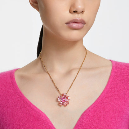 Collar Idyllia Flor, Rosa, Baño tono oro