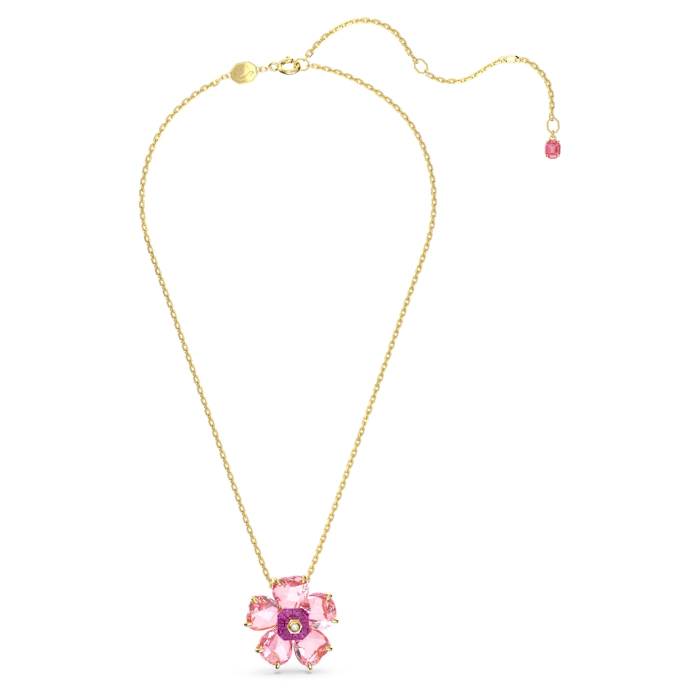 Collar Idyllia Flor, Rosa, Baño tono oro