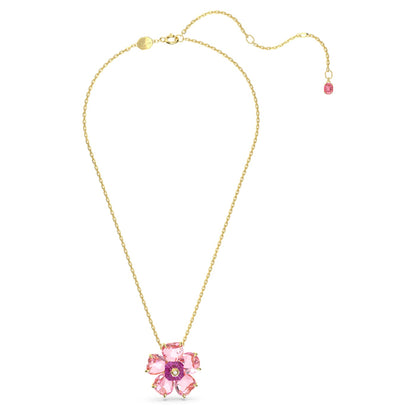 Collar Idyllia Flor, Rosa, Baño tono oro