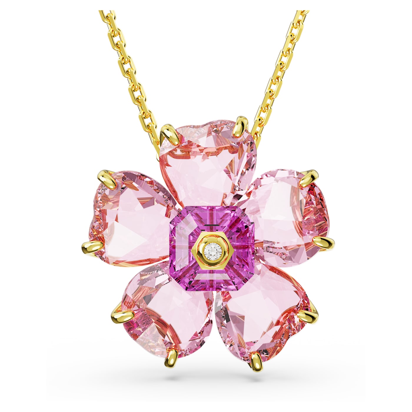 Collar Idyllia Flor, Rosa, Baño tono oro