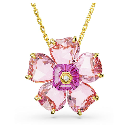 Collar Idyllia Flor, Rosa, Baño tono oro