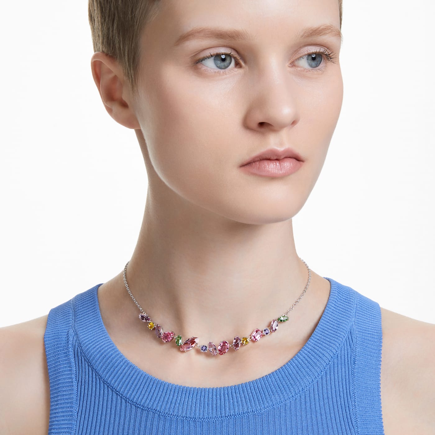 Collar Gema Tallas mixtas, Multicolor, Baño de rodio
