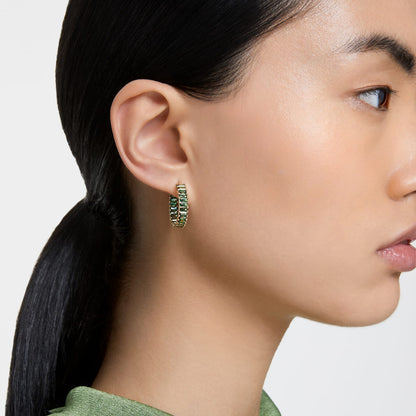 Pendientes de aro Matrix Talla baguette, Verdes, Baño tono oro