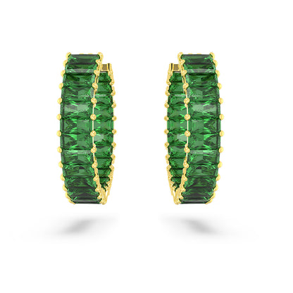 Pendientes de aro Matrix Talla baguette, Verdes, Baño tono oro