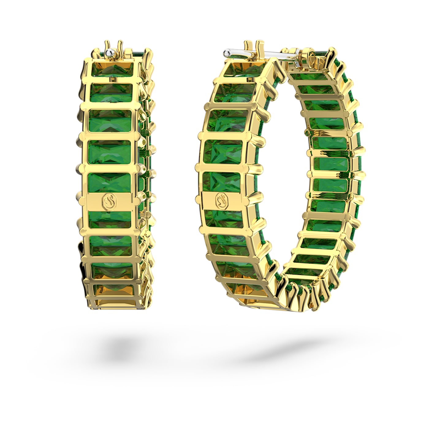 Pendientes de aro Matrix Talla baguette, Verdes, Baño tono oro