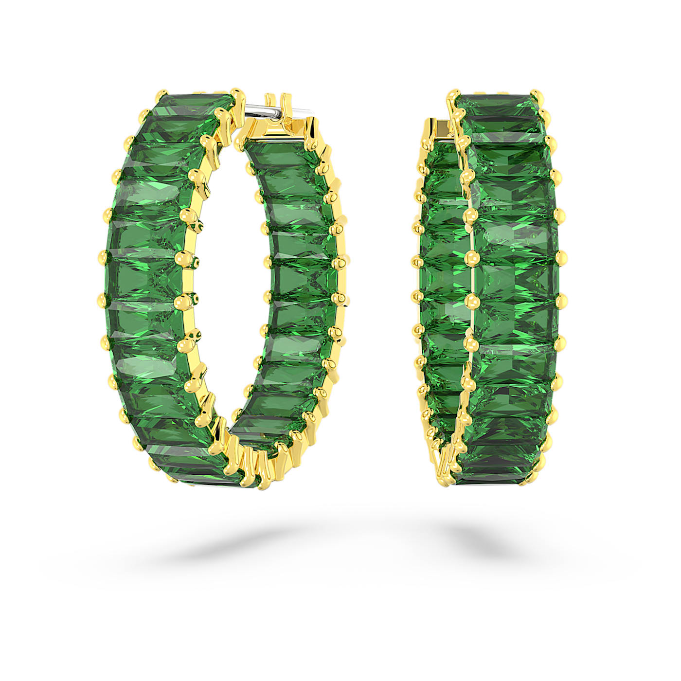 Pendientes de aro Matrix Talla baguette, Verdes, Baño tono oro