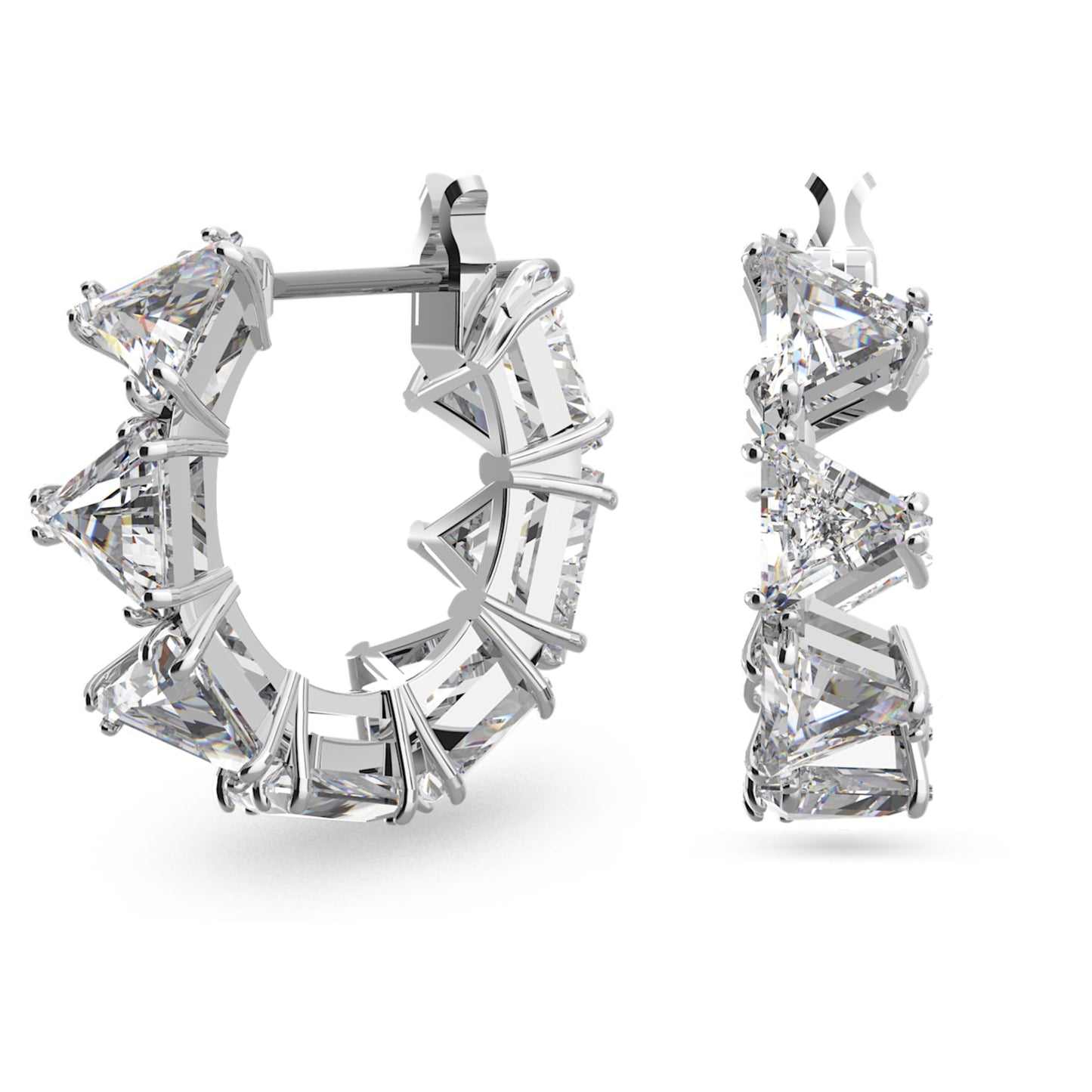 Pendientes de aro Matrix Talla triangular, Pequeños, Blancos, Baño de rodio