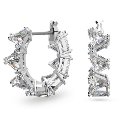 Pendientes de aro Matrix Talla triangular, Pequeños, Blancos, Baño de rodio