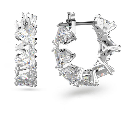 Pendientes de aro Matrix Talla triangular, Pequeños, Blancos, Baño de rodio