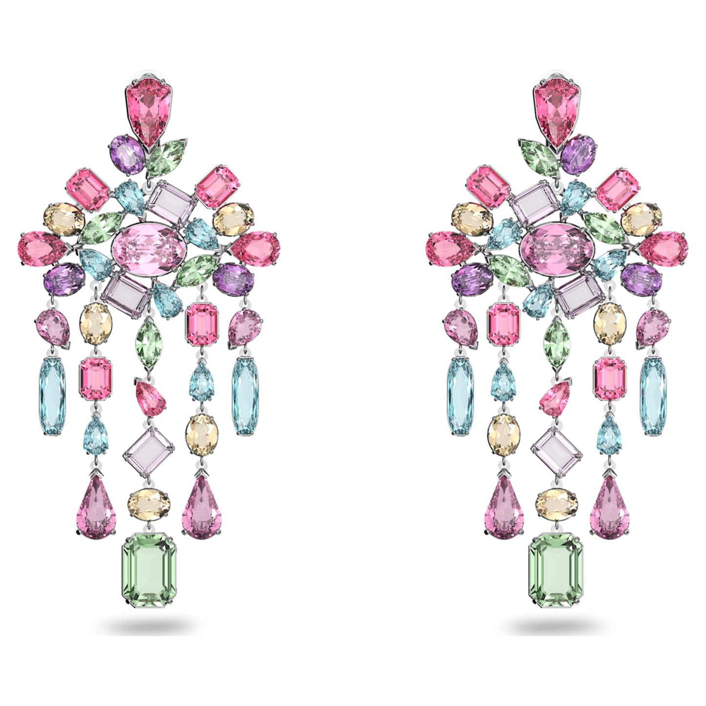 Pendientes de clip Gema Candelabro, Multicolor, Baño de rodio