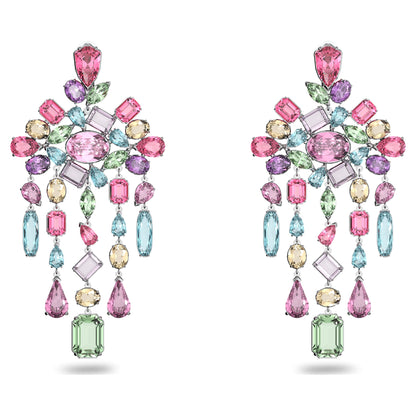 Pendientes de clip Gema Candelabro, Multicolor, Baño de rodio
