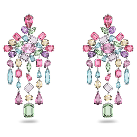 Pendientes de clip Gema Candelabro, Multicolor, Baño de rodio