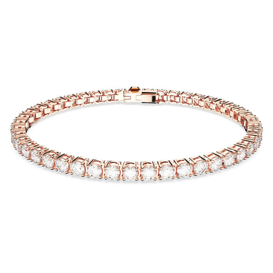 Pulsera Matrix Tennis Talla redonda, Mediana, Blanca, Baño tono oro rosa