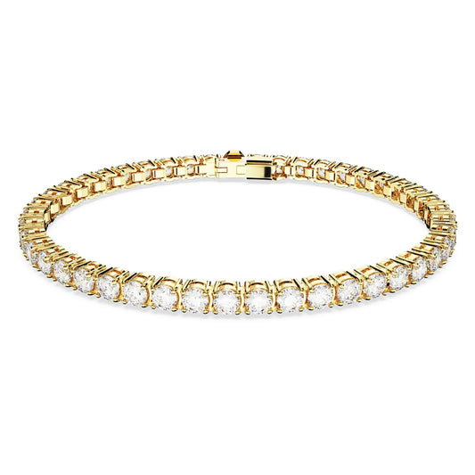 Pulsera Matrix Tennis Talla redonda, Pequeña, Blanca, Baño tono oro