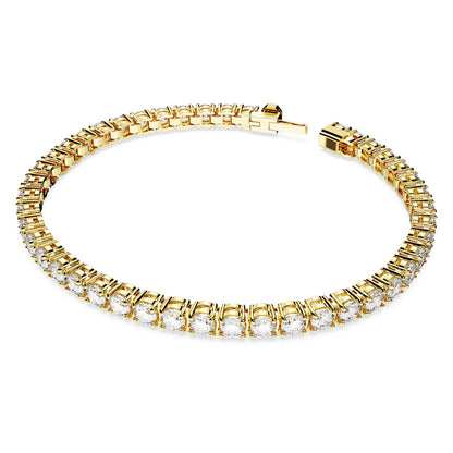 Pulsera Matrix Tennis Talla redonda, Pequeña, Blanca, Baño tono oro