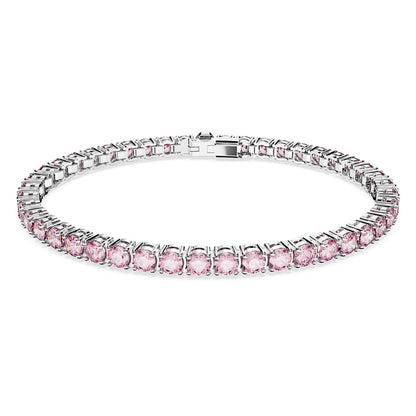 Pulsera Matrix Tennis Talla redonda, Mediana, Rosa, Baño de rodio