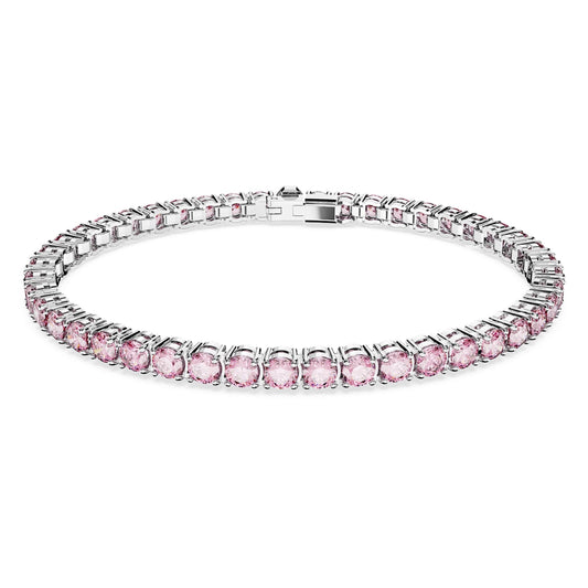 Pulsera Matrix Tennis Talla redonda, Mediana, Rosa, Baño de rodio