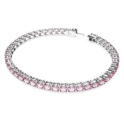 Pulsera Matrix Tennis Talla redonda, Mediana, Rosa, Baño de rodio